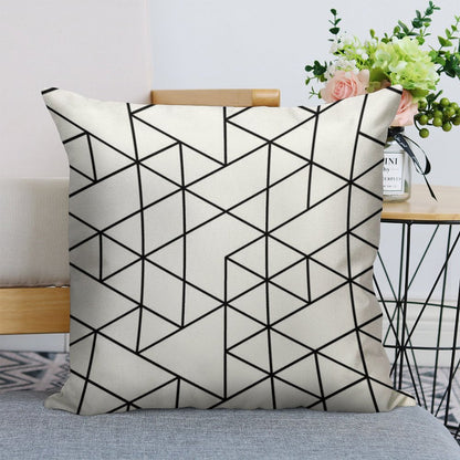 Triangles, Black And White Linen Throw Pillow Cover