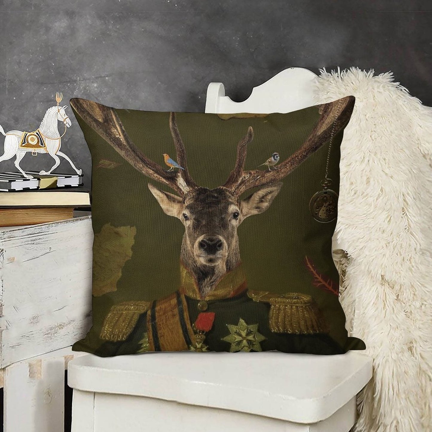 Heneral Le Cerf Linen Throw Pillow Cover