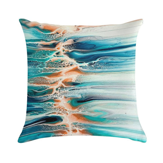 Coral, Blue, Teal, And Grey Ocean Inspired Abstract Fluid Art Soft Ultra-Soft Texture Throw Pillow