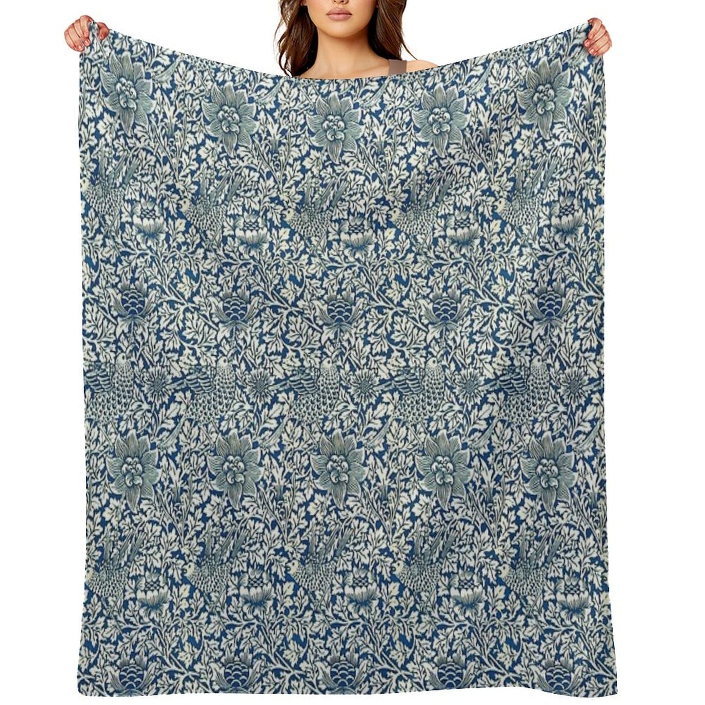 Indigo Blue And White William Morris Pattern Throw Blanket