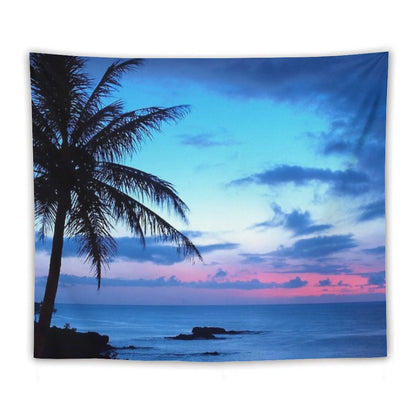 Tropical Island Pretty Pink Blue Sunset Landscape Tapestry