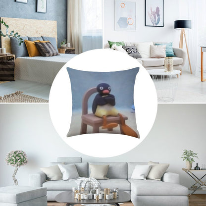 Angry Pingu Linen Throw Pillow Cover