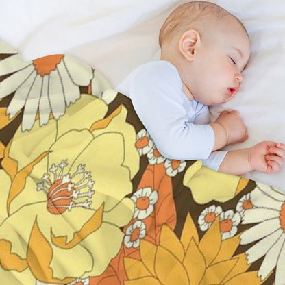 Yellow, Orange And Brown Vintage Floral Pattern Throw Blanket