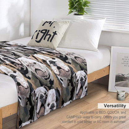 Bulldog in Camouflage Pattern Throw Blanket