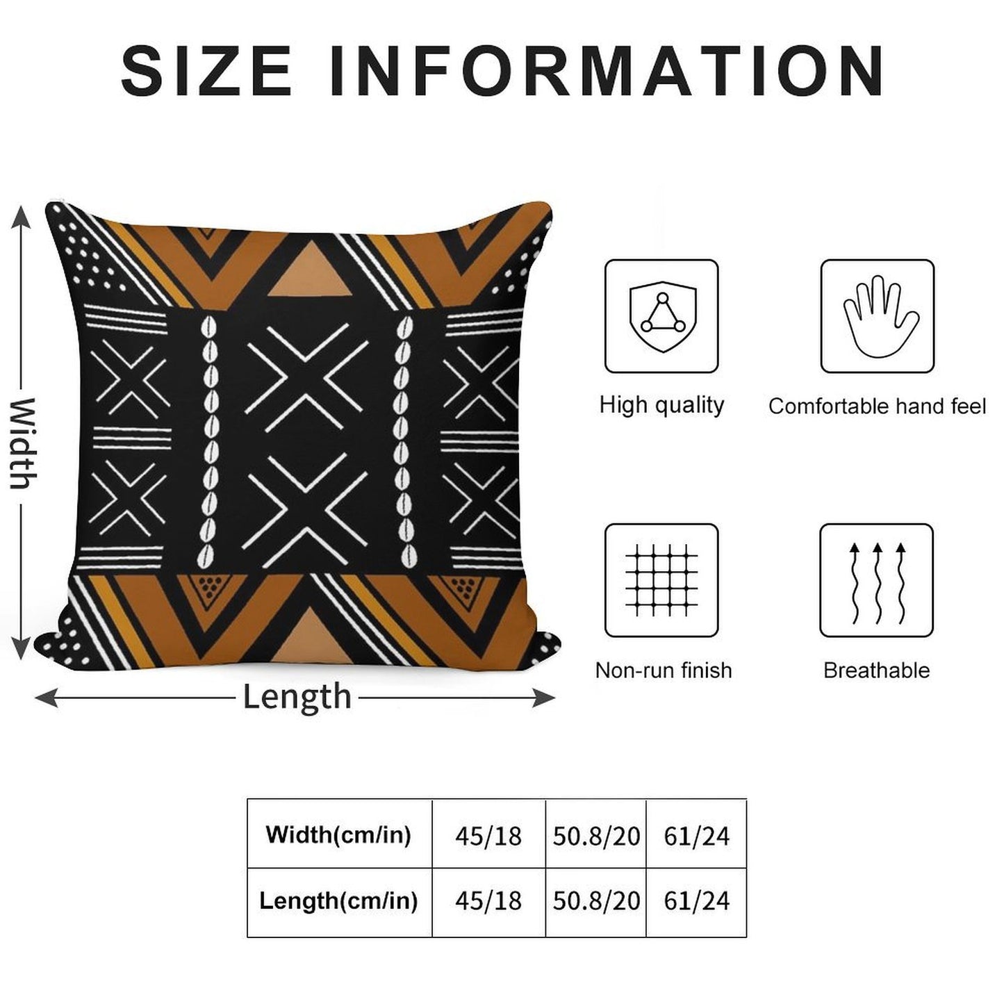 African Mud Cloth Bogolan Design Soft Gift Ready Throw Pillow