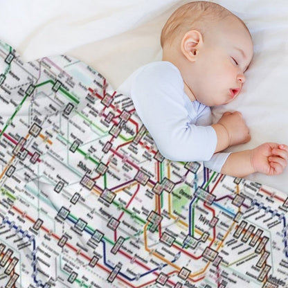 Tokyo Subway Map Clock Throw Blanket