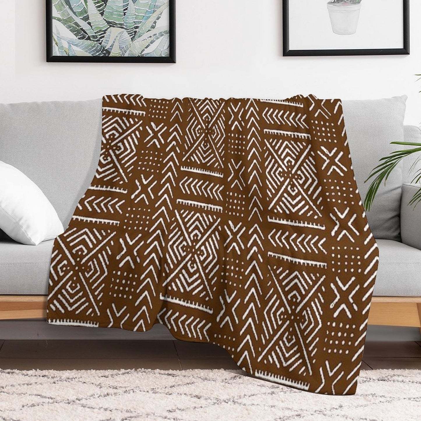 Line Mud Cloth  Brown Throw Blanket