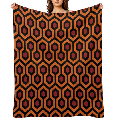 Geometric Pattern Looped Hexagons OrangeRedBlack Throw Blanket