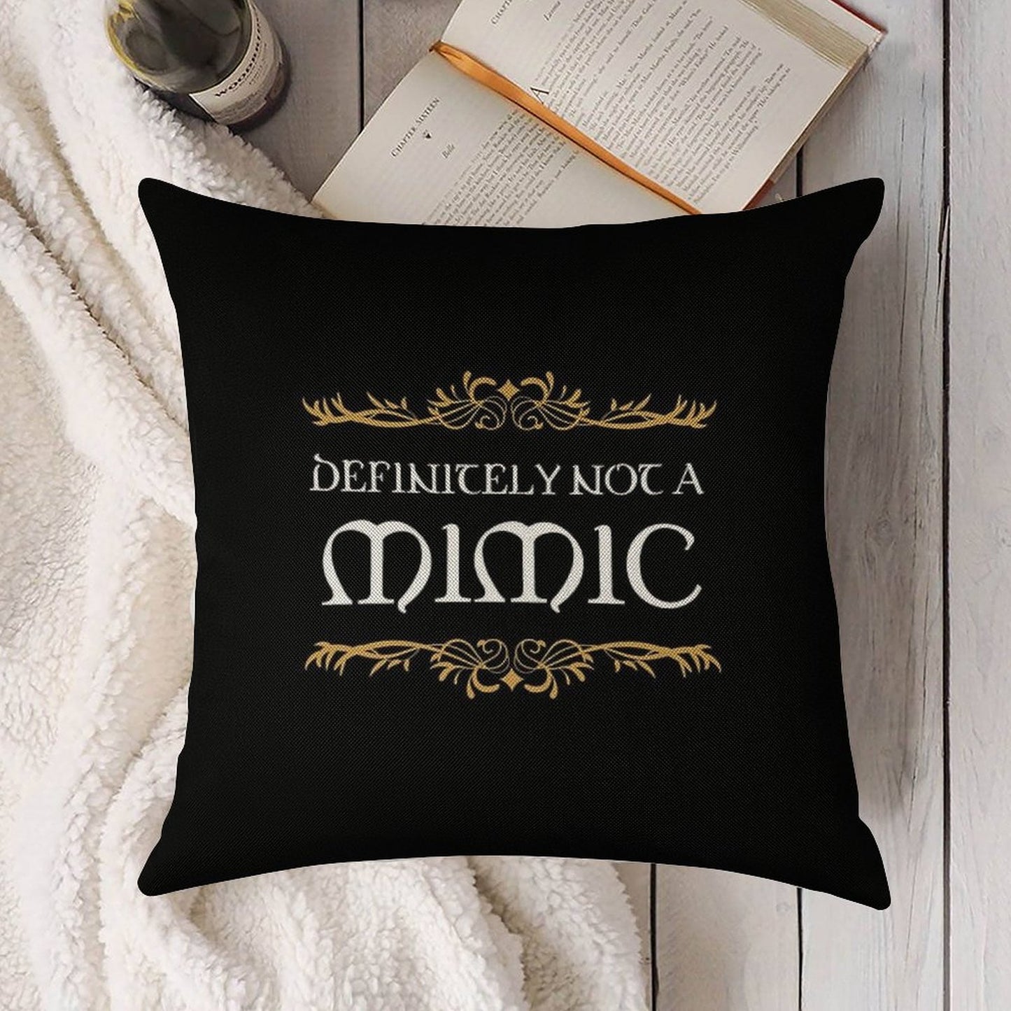 Definitely Not A Mimic Tabletop RPG Addict Linen Throw Pillow Cover