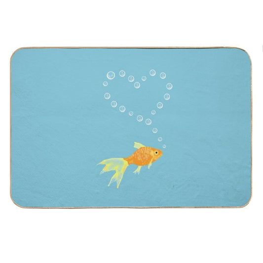 Goldfish Surrounded by Bubble Heart Bath Mat