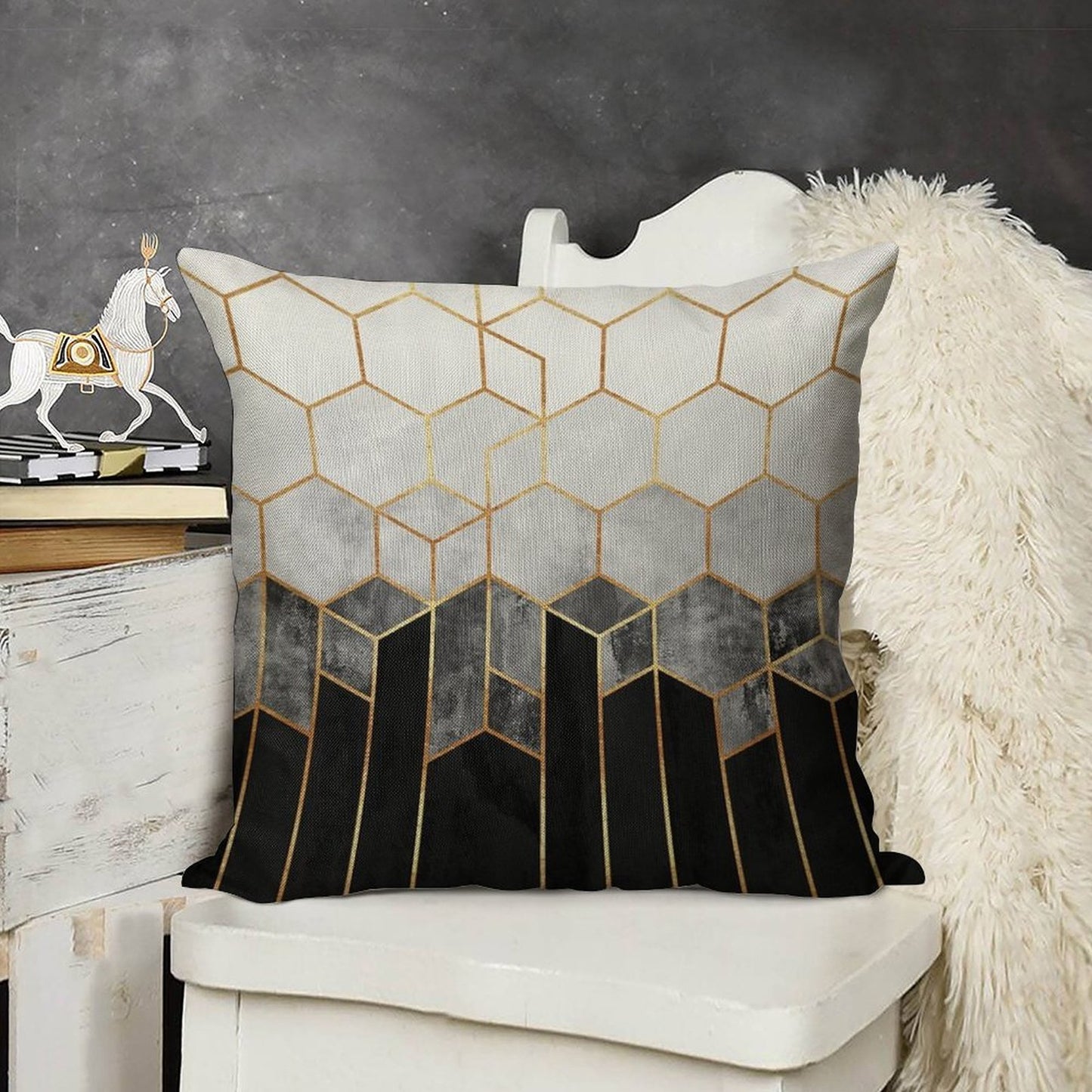 Charcoal Hexagons Linen Throw Pillow Cover