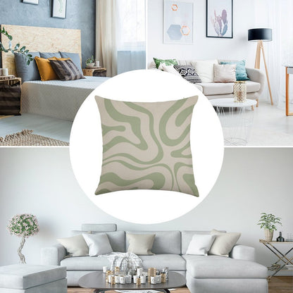 Liquid Swirl Abstract Pattern in Beige And Sage Green Linen Throw Pillow Cover