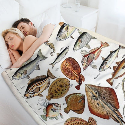Adolphe Millot - Poissons B - French Vintage Nautical Poster Throw Blanket