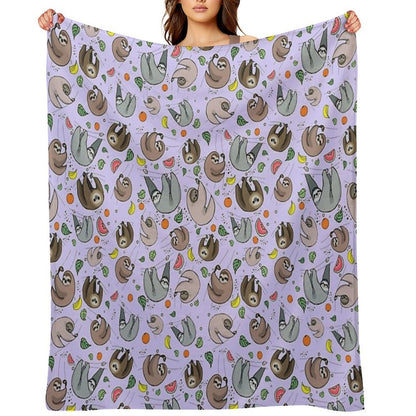 Sloths in Purple Throw Blanket