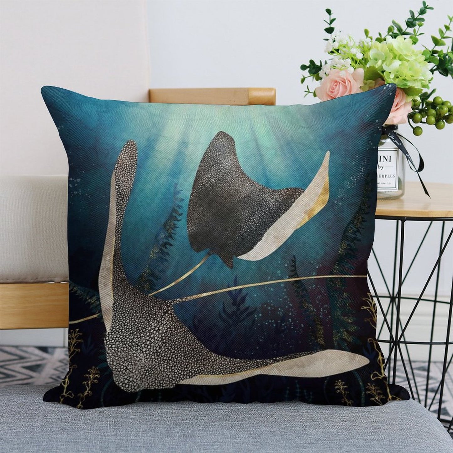 Metallic Stingray Linen Throw Pillow Cover