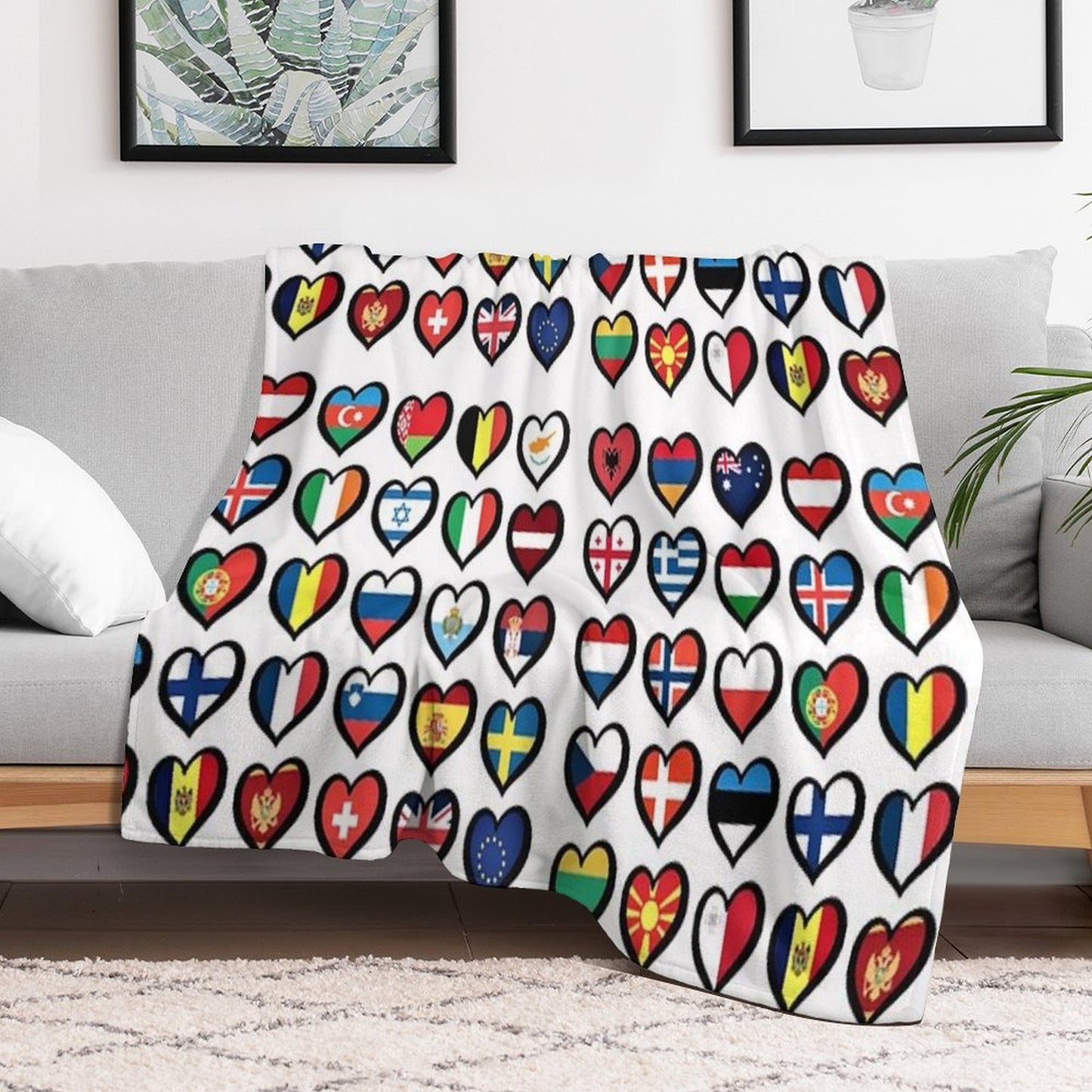 Eurovision Song Contest Flags Hearts ESC EBU Eurofans Throw Blanket