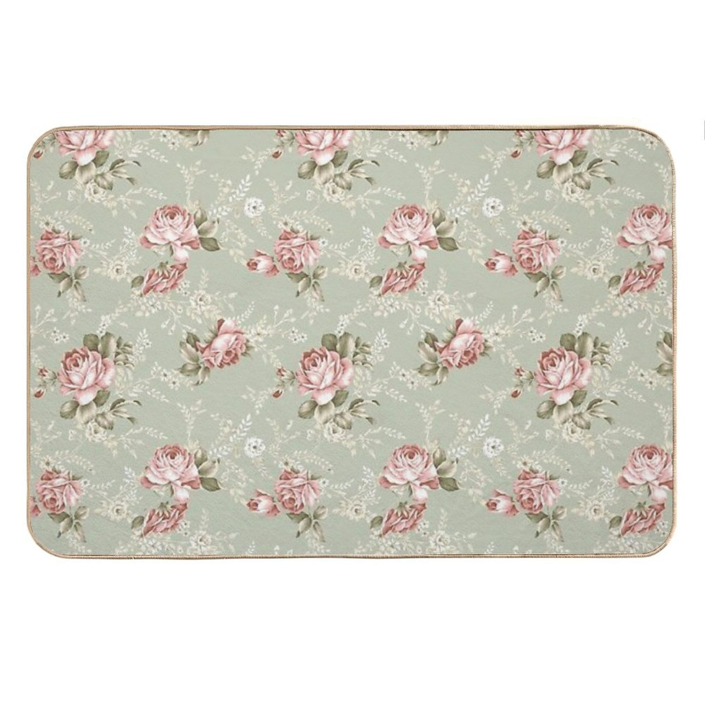 Vintage Blush Roses - Sage Green Background Bath Mat