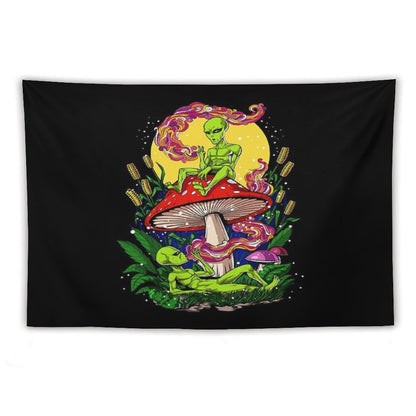 Magic Mushrooms Aliens Tapestry