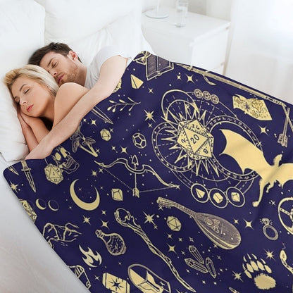 DND RPG Pattern Seamless Dungeons And Dragons Doodles, Celestial Night Sky And Stars Constellations Throw Blanket