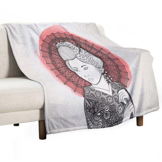 Japanese Flag And Geisha Throw Blanket