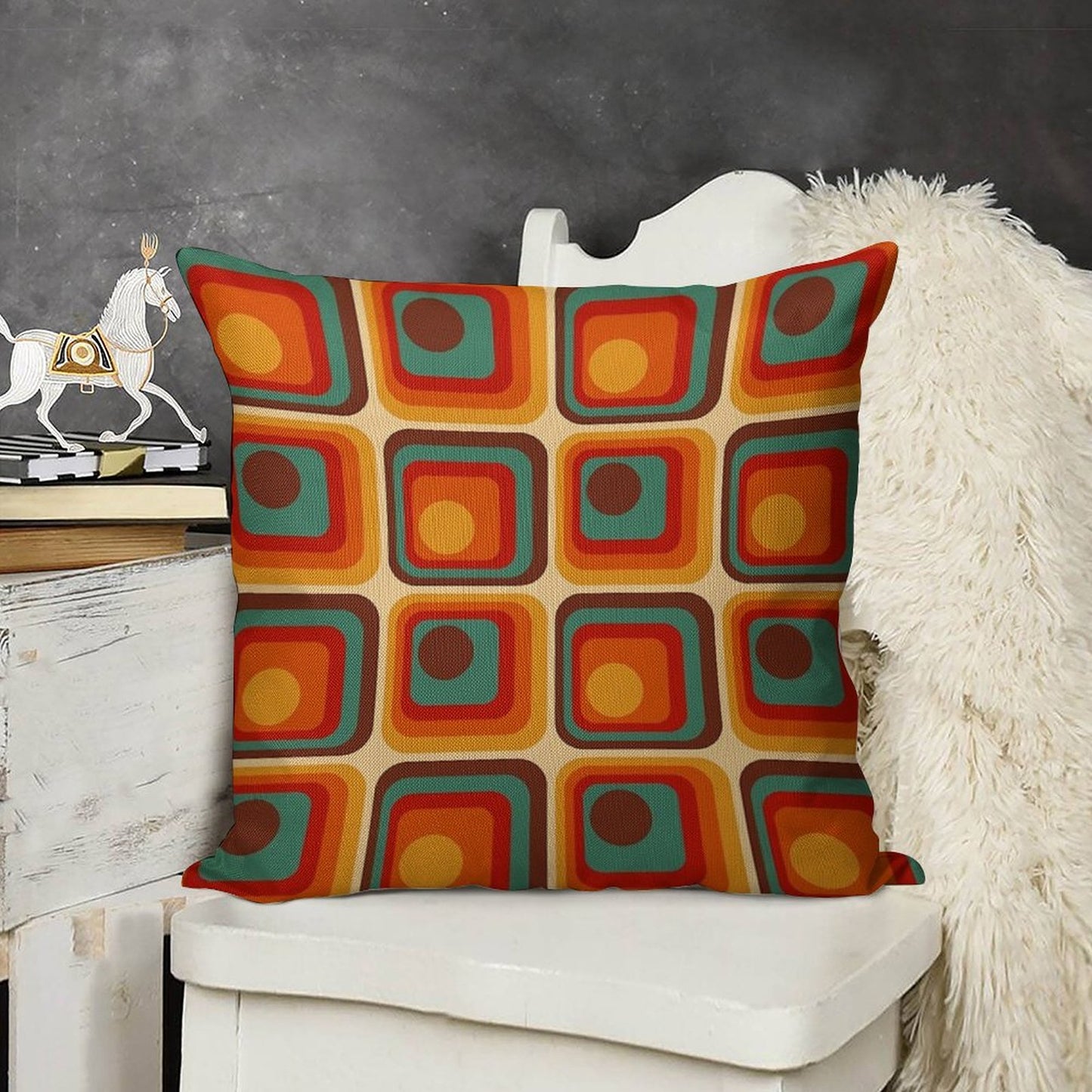 Retro Geometric Gradient Square And Circle Pattern 221 Linen Throw Pillow Cover