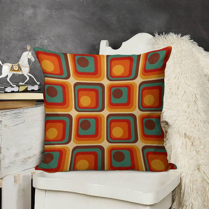 Retro Geometric Gradient Square And Circle Pattern 221 Linen Throw Pillow Cover