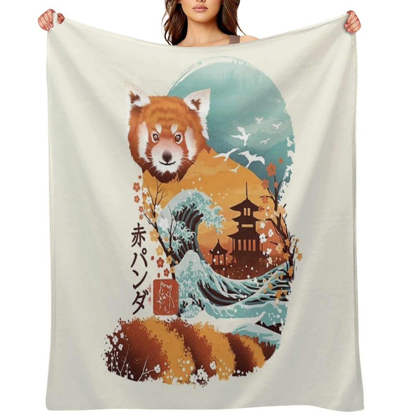 Ukiyo E Red Panda Throw Blanket