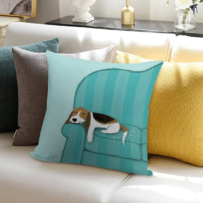 Happy Couch Dog  Cute Beagle Soft Washable Throw Pillow