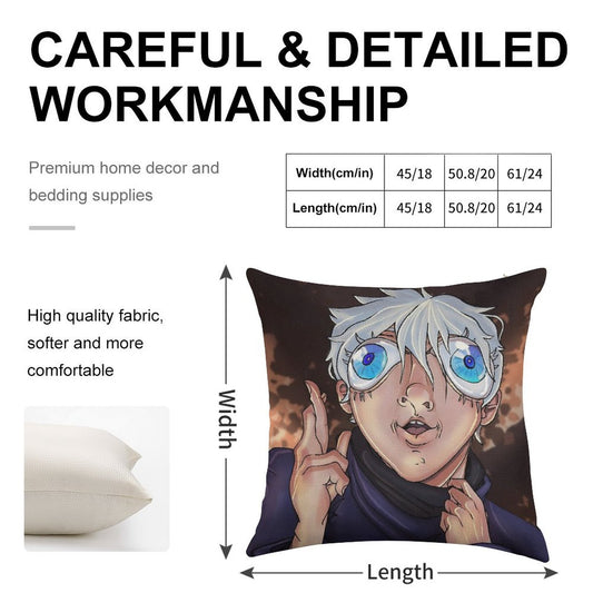 Bug Eyed Gojo Linen Throw Pillow Cover