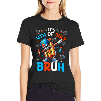 Bruh 4th Of July Boys Kids Hotdog Funny Fourth of July  Soft T-Shirt
