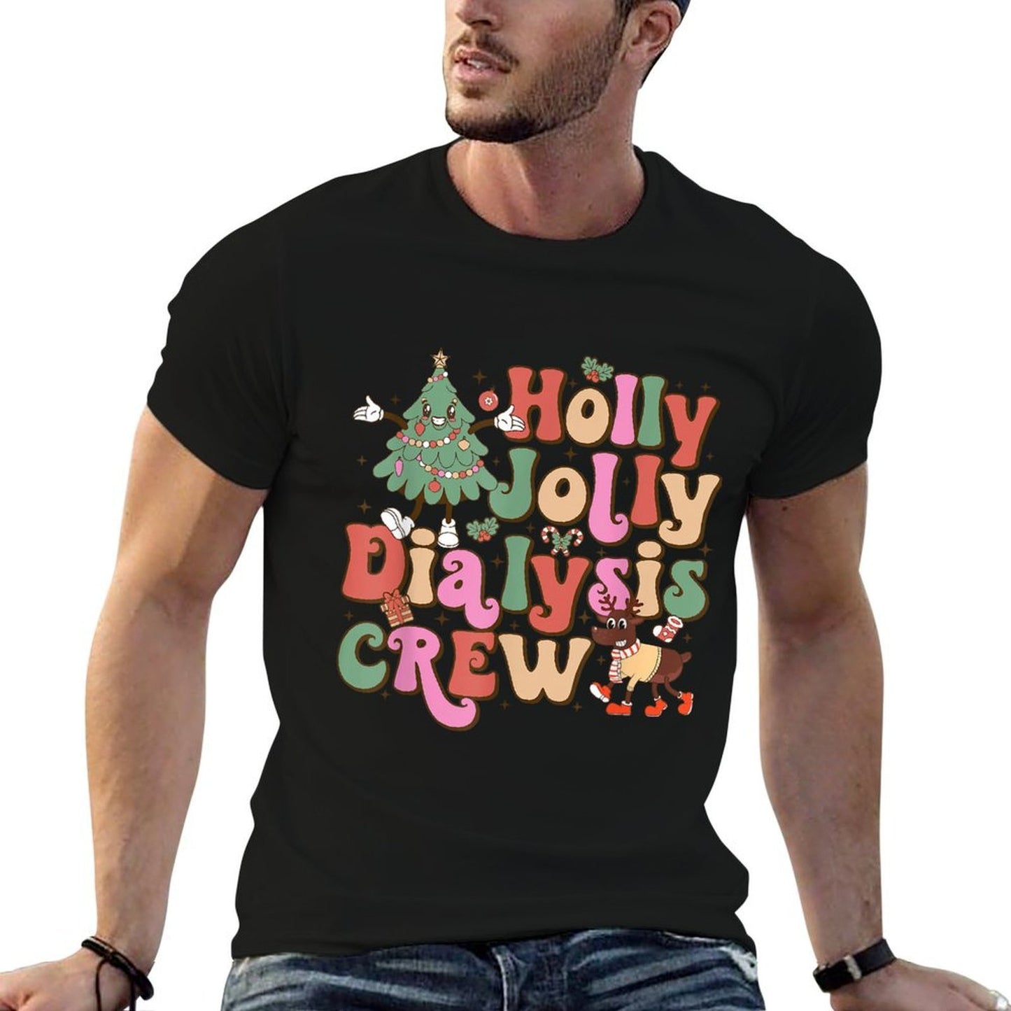 Holly N Jolly Dialysis Crew Merry Christmas  Fade-proof Color T-Shirt