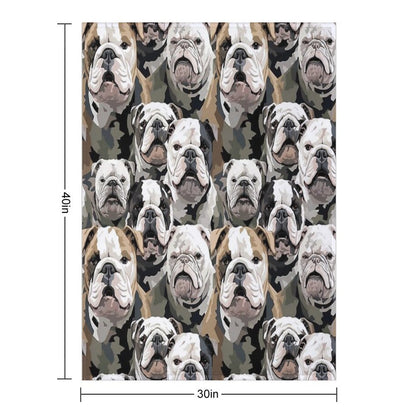 Bulldog in Camouflage Pattern Throw Blanket