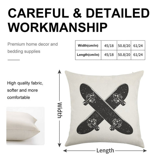 Skateboard X Linen Throw Pillow Cover
