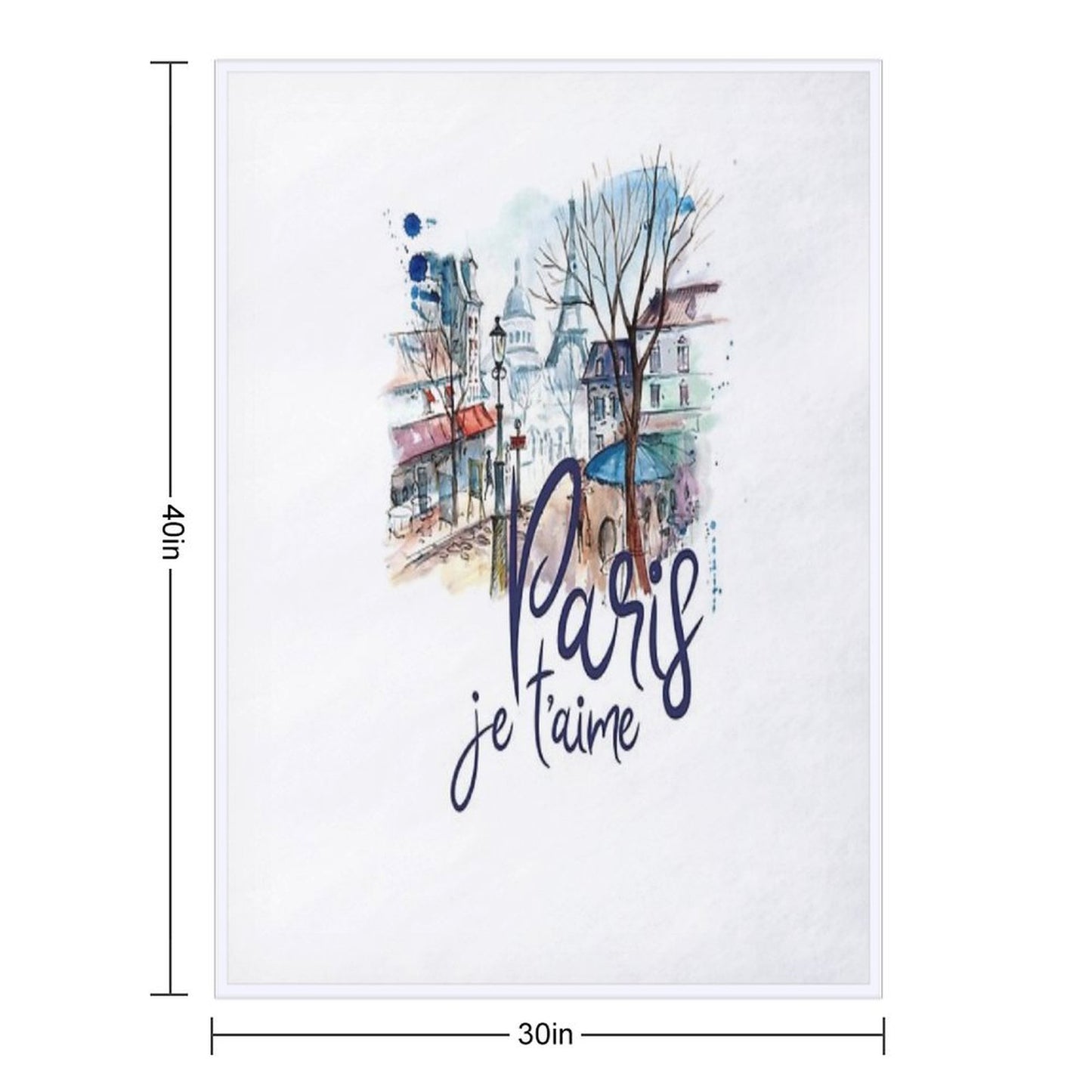 Paris Je T'aime Watercolor Calligraphy Art - France Souvenir Gifts Throw Blanket