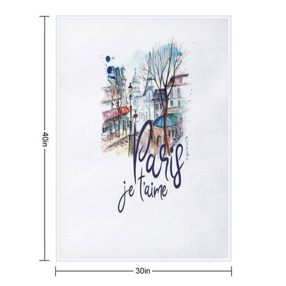 Paris Je T'aime Watercolor Calligraphy Art - France Souvenir Gifts Throw Blanket