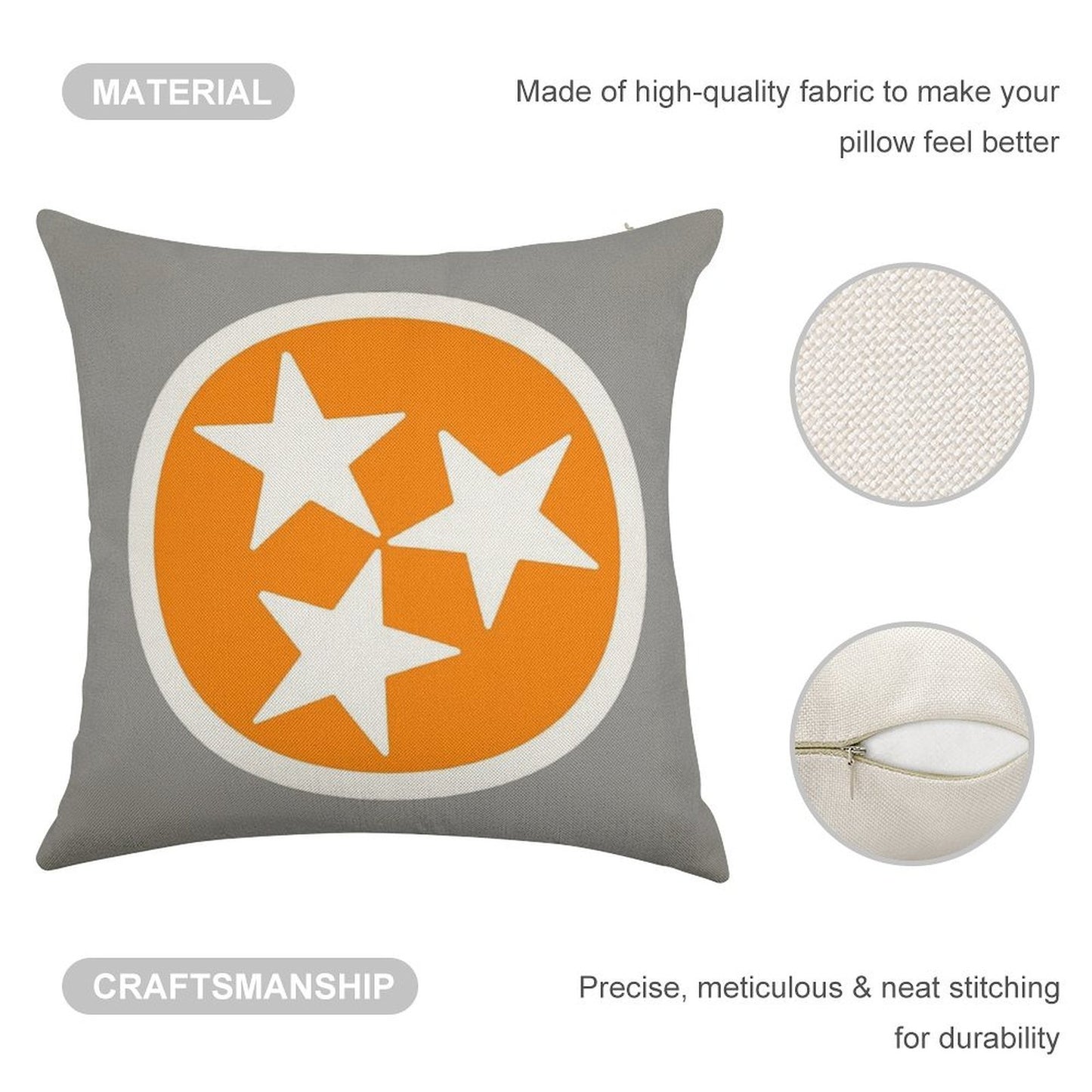 Orange & White Tri-Star Linen Throw Pillow Cover