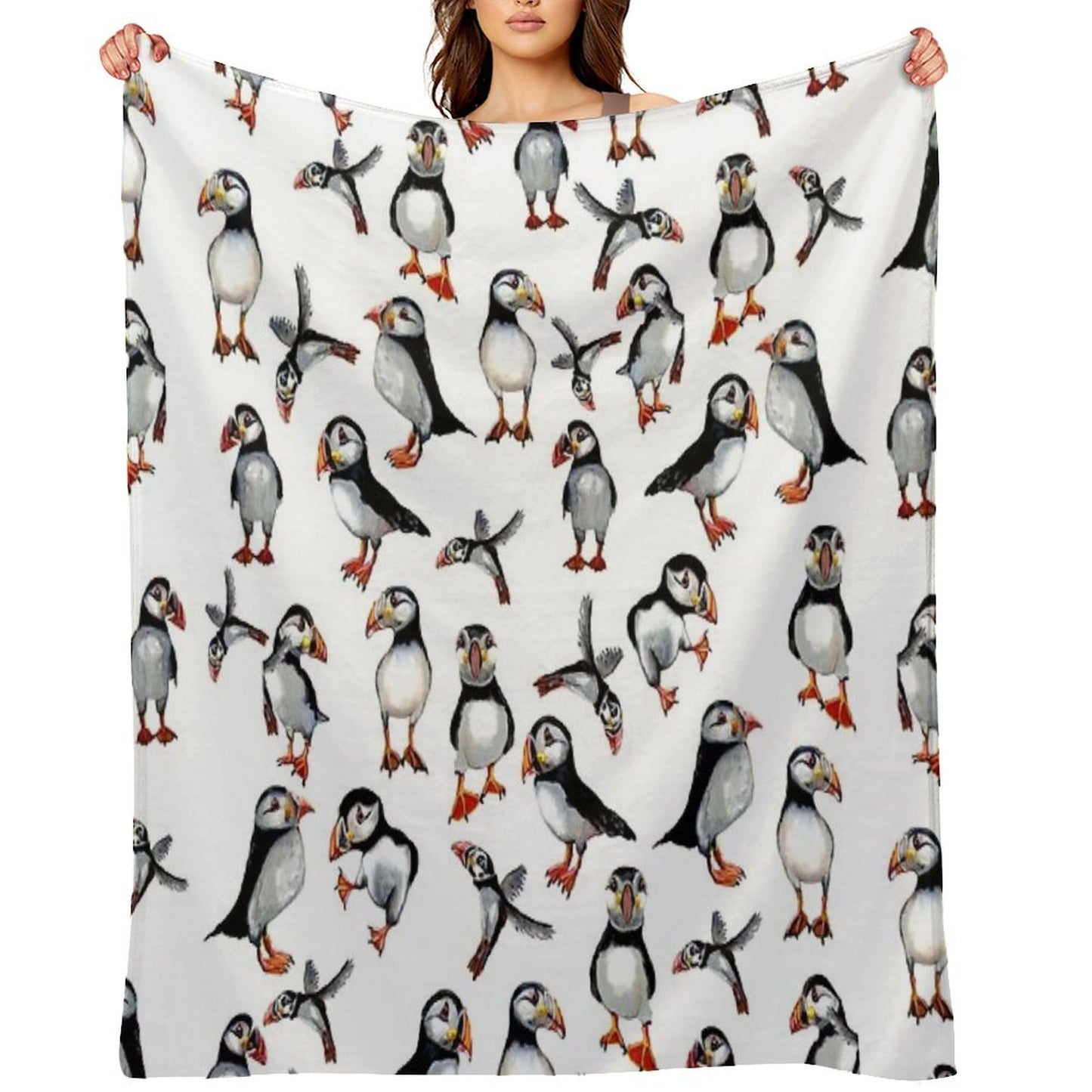 Puffins Pattern Throw Blanket