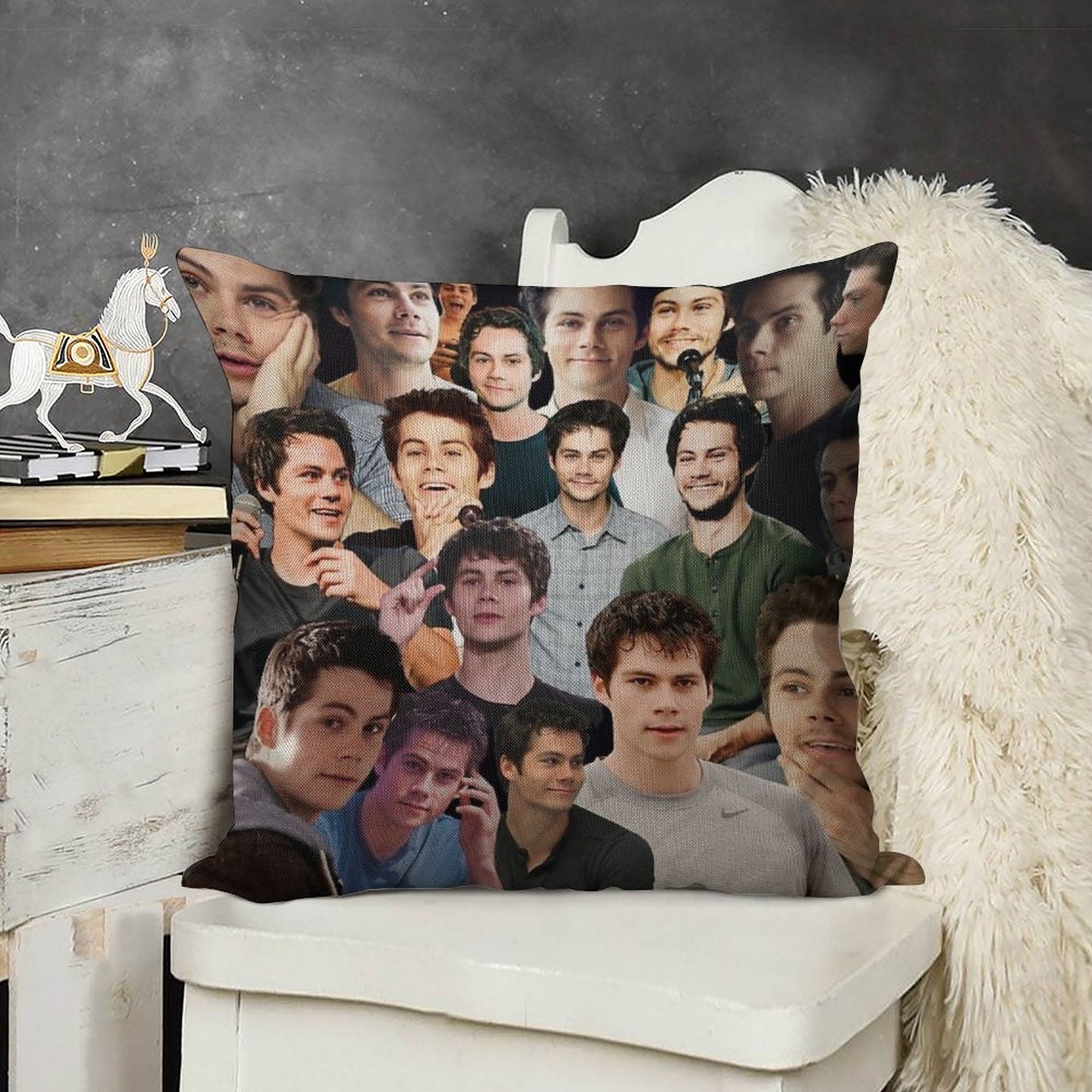 Dylan O’Brien Collage Linen Throw Pillow Cover