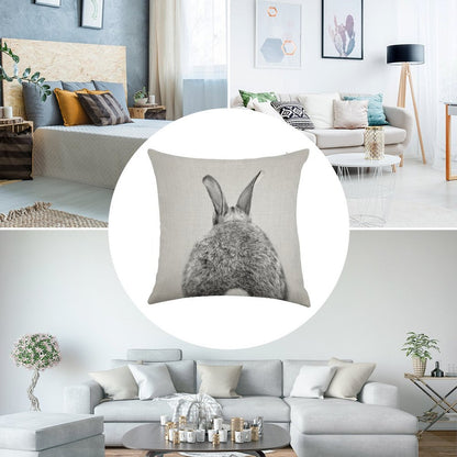 Rabbit Tail - Black & White Linen Throw Pillow Cover