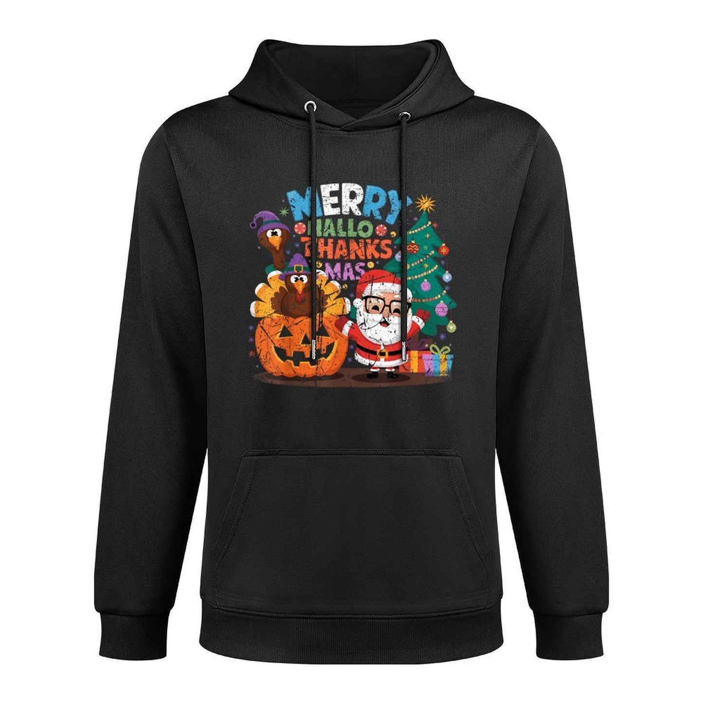 Merry Hallothanksmas Halloween Thanksgiving Christmas Mashup Adjustable Hood Hoodie