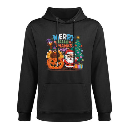 Merry Hallothanksmas Halloween Thanksgiving Christmas Mashup Adjustable Hood Hoodie