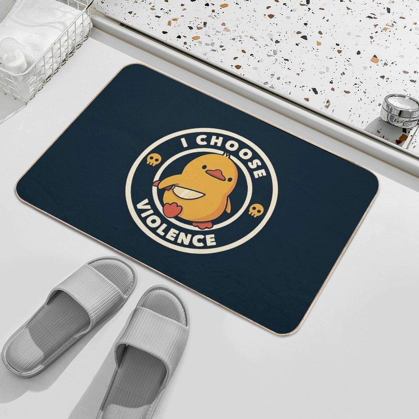 I Choose Violence Funny Duck by Tobe Fonseca  Pet-Safe Bath Mat