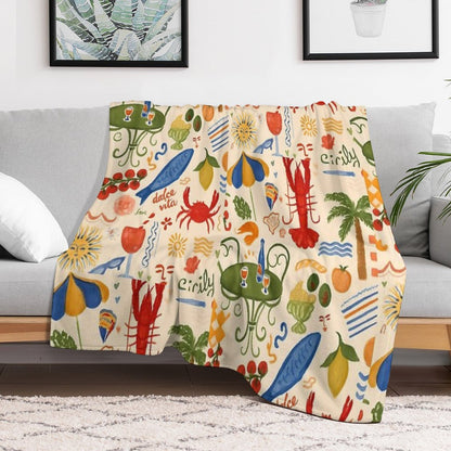 A Dolce Vita – Italian Summer Pattern with Seafood & Sun Throw Blanket
