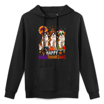 Happy Hallothanksmas Bernard Dog Halloween Christmas Medium-Weight Fabric Hoodie