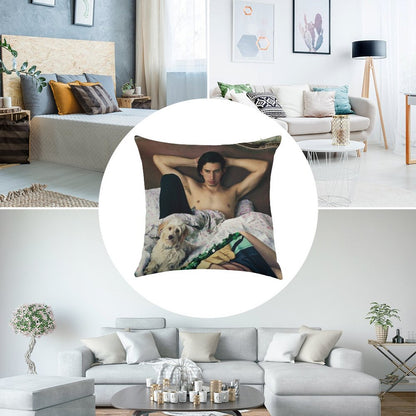 Adam Driver with Dog Photosession Linen Throw Pillow Cover