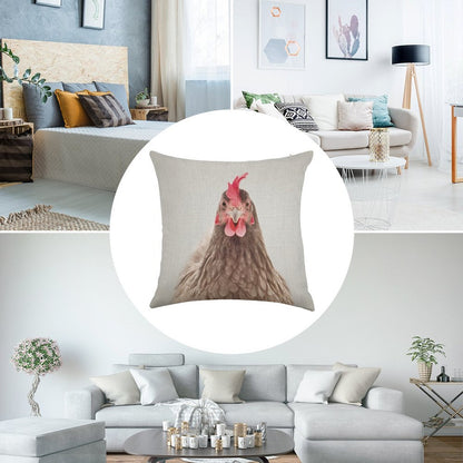 Chicken - Colorful Linen Throw Pillow Cover