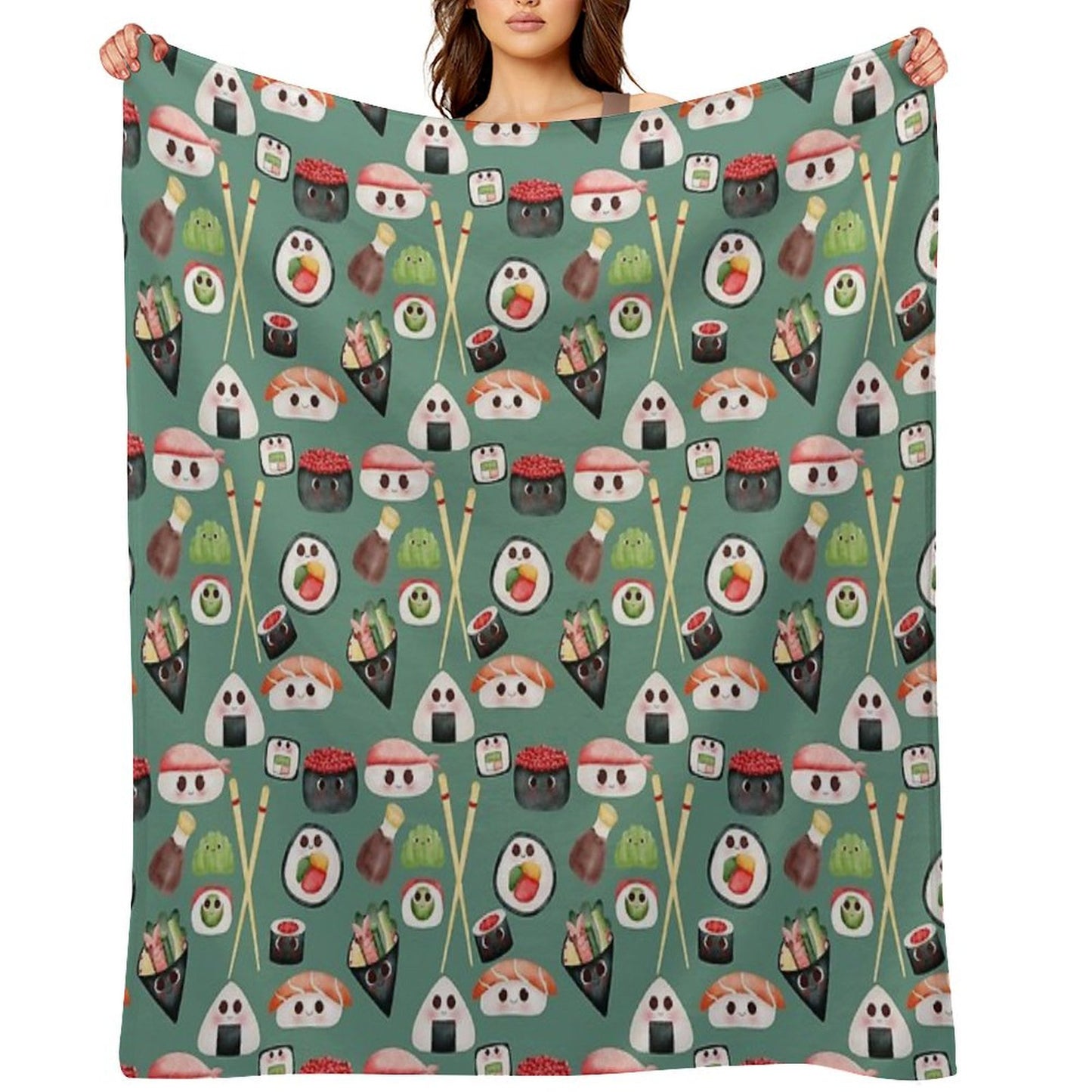 Kawaii Sushi Squad – Cute Japanese Food Illustration Throw Blanket