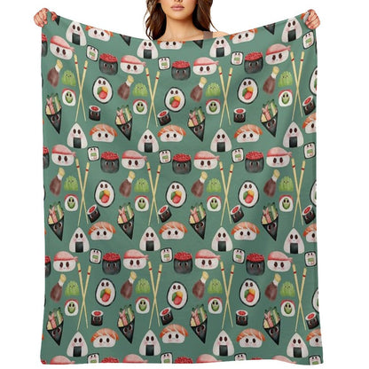 Kawaii Sushi Squad – Cute Japanese Food Illustration Throw Blanket