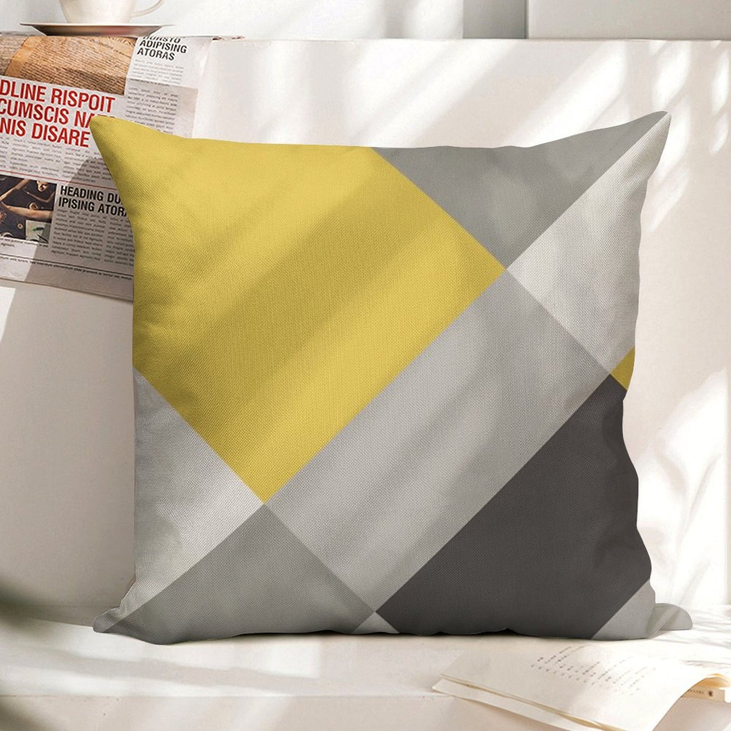 Mustard & Grey Patchwork Linen Throw Pillow Cover