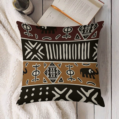 African Mud Cloth with Elephants Linen Throw Pillow Cover